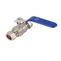 Genbra Ball Valve - 22mm Compression - Blue Lever Handle