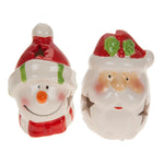2 X Light Up Ceramic Battery Christmas Head Ornaments Colour Changing