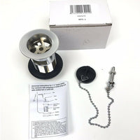 1 1/4" chrome brass basin waste, Slotted tail, polyplug, chain & stay