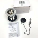 1 1/4" chrome brass basin waste, Slotted tail, polyplug, chain & stay